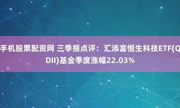 手机股票配资网 三季报点评：汇添富恒生科技ETF(QDII)基金季度涨幅22.03%
